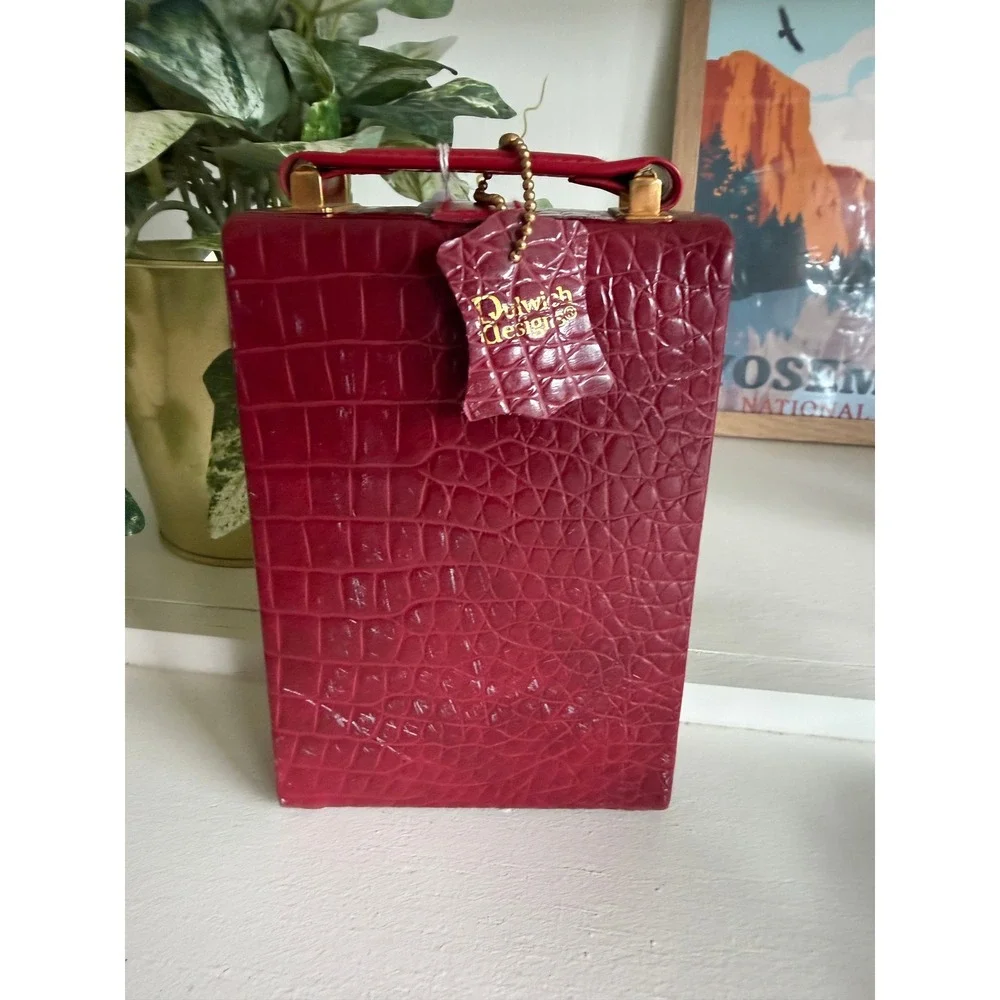 Dulwich Designs Burgundy Croc Embossed Jewelry Travel Case with Mirror & Handle